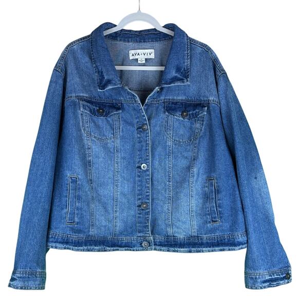 AVA & VIV Denim Jean Jacket Blue Sz 4X - Picture 1 of 4